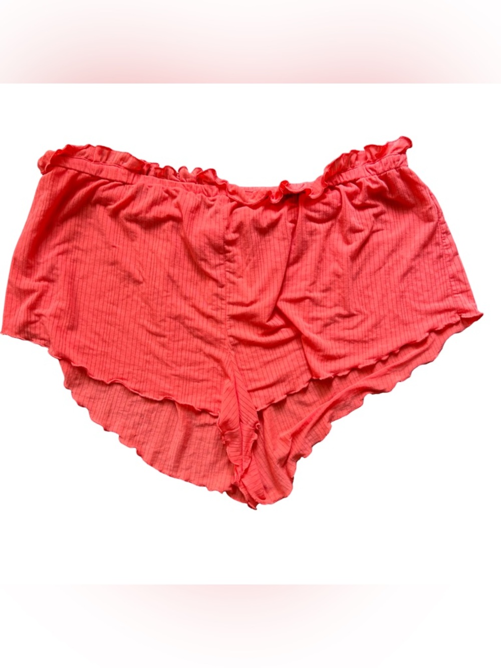 Anthropologie Coral Ribbed Ruffle-Trim Pajama Shorts Medium